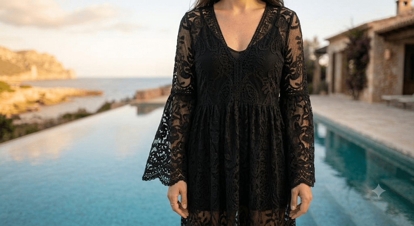 Kaftán de Encaje Playa Mujer - Cover Up Boho Transparente - Velora | Escova Elétrica