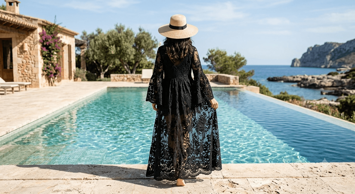 Kaftán de Encaje Playa Mujer - Cover Up Boho Transparente - Velora | Escova Elétrica